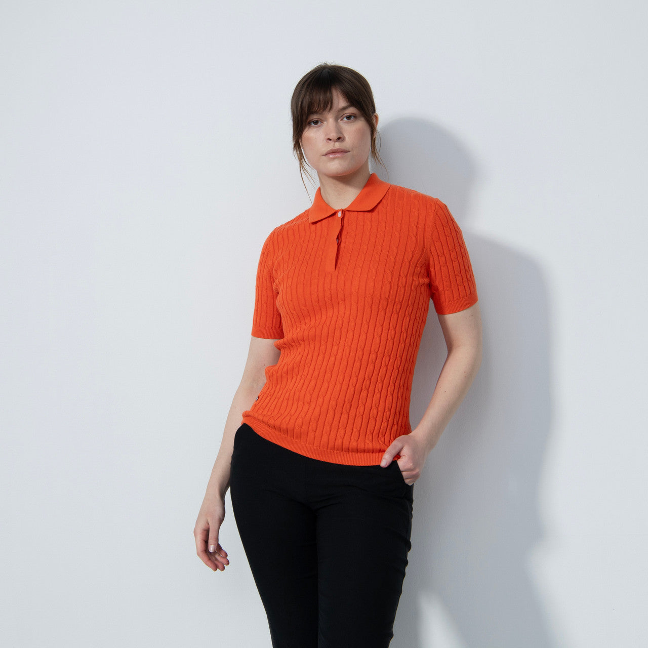 DS Orange Cable Knit Short Sleeve Polo Shirt | Daily Sports USA