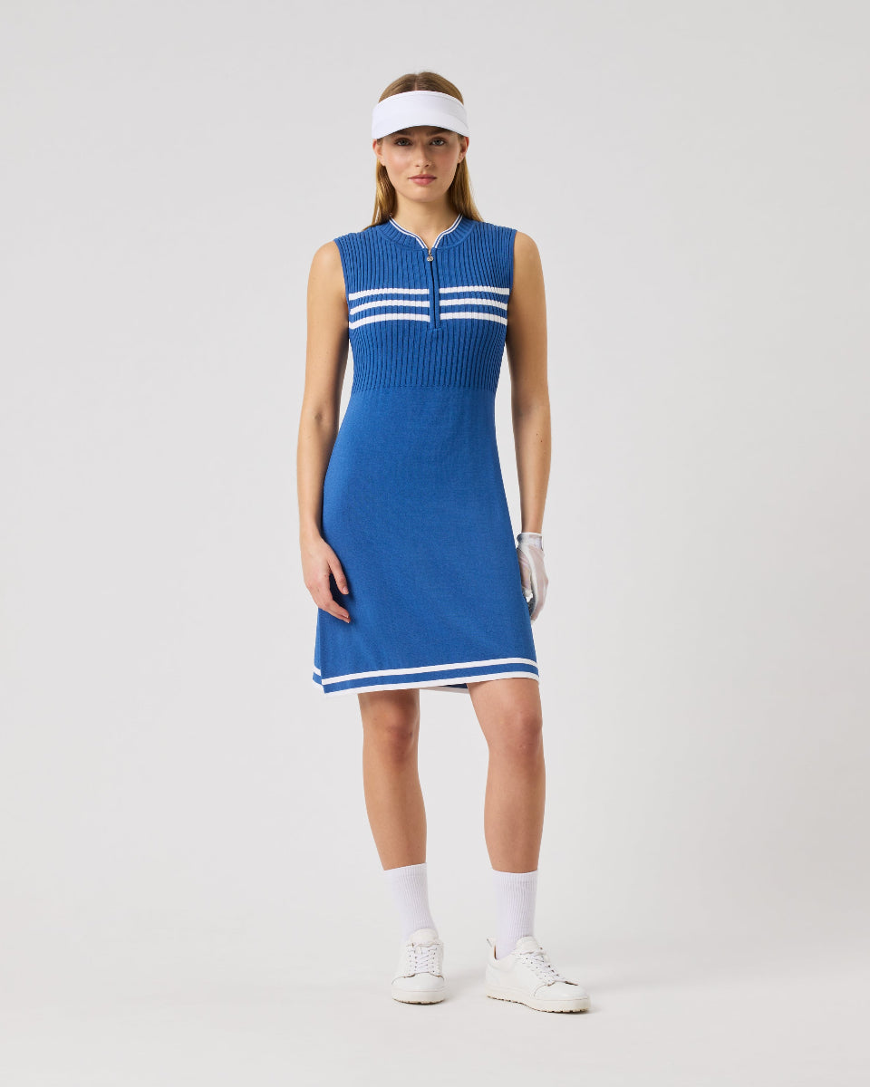 blue and white sleeveless dress CUPSHE Women's Midi Dress Blue & White Ornate Halterneck Sleeveless Summer Dress