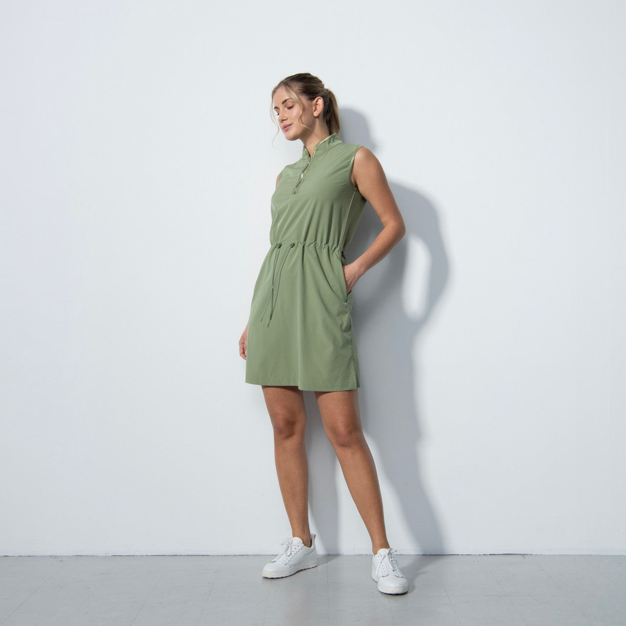 daily sports ladies golf dresses DS Khaki Green Sleeveless Dress XS casual womens golf attire