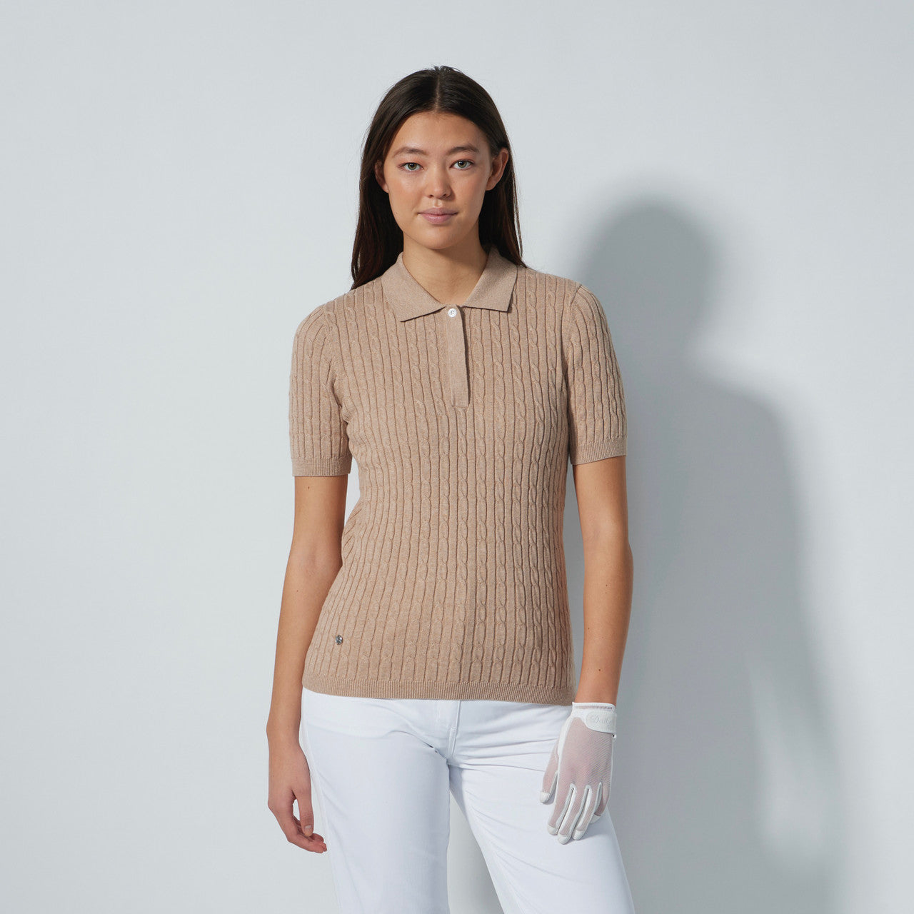 DS Raw Beige Cable Knit Short Sleeve Polo Shirt | Daily Sports USA