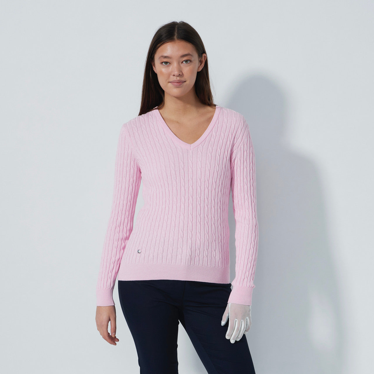DS Pink Cable Knit V-Neck Sweater | Daily Sports USA