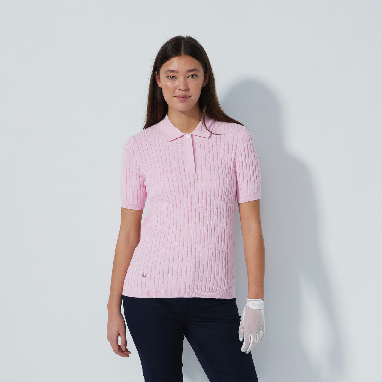 DS Pink Cable Knit Short Sleeve Polo Shirt | Daily Sports USA