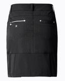 Black skirt with zippers and buttons on a white background