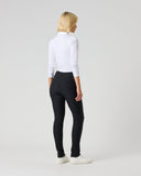 Person wearing a white shirt and black pants on a light gray background