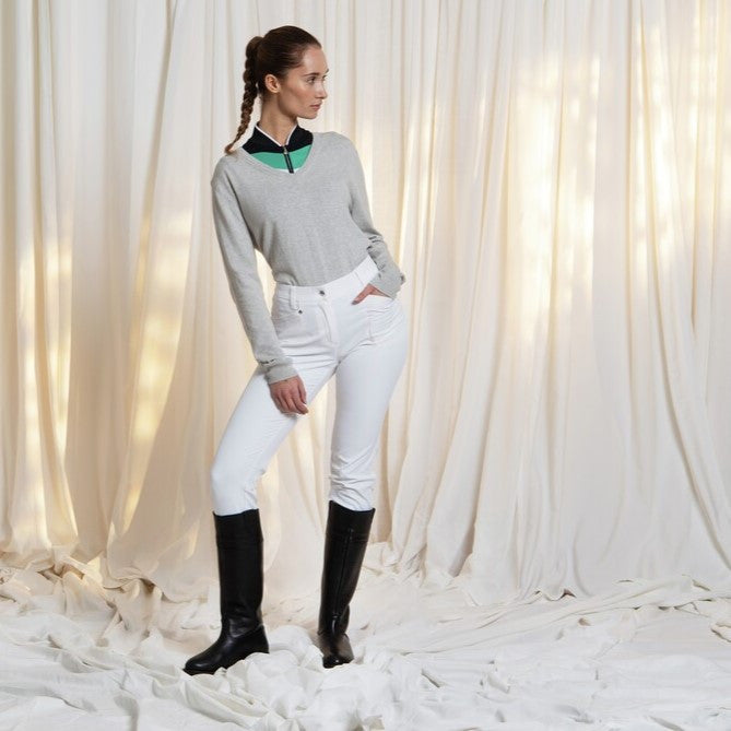 DS Pearl Gray V-Neck Knit Sweater | Daily Sports USA