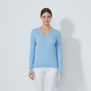DS Madelene Blue Heron Cable Knit V-Neck Sweater