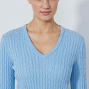 DS Madelene Blue Heron Cable Knit V-Neck Sweater