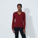 DS Madelene Winery Cable Knit V-Neck Sweater