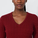 DS Madelene Winery Cable Knit V-Neck Sweater