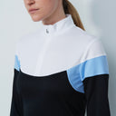 DS Regina Black Color Block Long Sleeve Polo