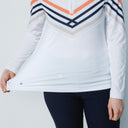 DS Halifax White Print Stripe Long Sleeve Polo