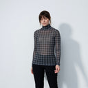 DS Barrie Printed Check Mesh Roll Neck Long Sleeve Top
