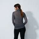 DS Barrie Printed Check Mesh Roll Neck Long Sleeve Top