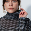DS Barrie Printed Check Mesh Roll Neck Long Sleeve Top