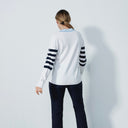 DS Lima White V-Neck Sweater with Navy Stripes