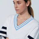 DS Lima White V-Neck Sweater with Navy Stripes