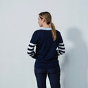 DS Lima Dark Navy V-Neck Sweater with White Stripes