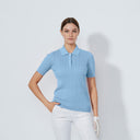 DS Madelene Blue Heron Cable Knit Short Sleeve Polo Shirt