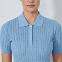 DS Madelene Blue Heron Cable Knit Short Sleeve Polo Shirt