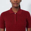 DS Madelene Winery Cable Knit Short Sleeve Polo Shirt