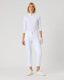 Person wearing a white outfit on a plain background