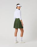 Daily Sports Women's Khaki Green Pleated Quick-Dry Golf Skort – Back Three-Quarter View Showing Fluid Pleat Silhouette

