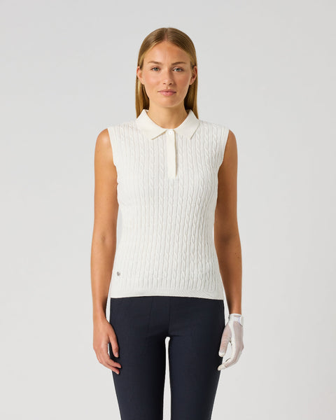 Madelene White Cable Knit Sleeveless Polo Shirt – Daily Sports USA