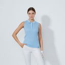 DS Madelene Blue Heron Cable Knit Sleeveless Polo Shirt