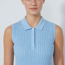 DS Madelene Blue Heron Cable Knit Sleeveless Polo Shirt