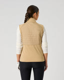 Daily Sports Allos Bark Hybrid Vest in warm camel tan – women's hybrid golf vest showing quilted back panel and tailored fit, back view