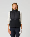 Daily Sports Allos Black Hybrid Vest in black – women's sleeveless full-zip hybrid golf vest with quilted front panel and stand collar, front view