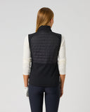 Daily Sports Allos Black Hybrid Vest in black – women's hybrid golf vest showing quilted back panel and fleece side panels, back view