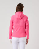 Person wearing a pink jacket on a light gray background