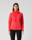 Daily Sports Allos Light Blue Hybrid Jacket in soft powder blue – women's hooded full-zip hybrid golf jacket with quilted front panel, front view