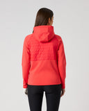 Daily Sports Allos Light Blue Hybrid Jacket in soft powder blue – women's hooded hybrid golf jacket showing tonal quilted back panel and fleece sleeves, back view