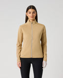 Daily Sports Cholet Full Zip Midlayer Jacket in warm camel bark – women's slim-fit fleece golf jacket with stand collar and silver zipper, front view