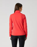Daily Sports Cholet Poppy Red Full Zip Midlayer Jacket in bold poppy red – women's slim-fit fleece golf jacket showing clean back panel and tailored silhouette, back view