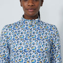 DS Water Leo Print Peached Half Neck Long Sleeve Polo Shirt