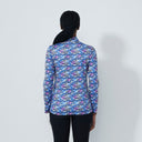 DS Intertwined Print Peached Half Neck Long Sleeve Polo Shirt