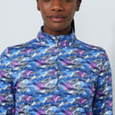 DS Intertwined Print Peached Half Neck Long Sleeve Polo Shirt