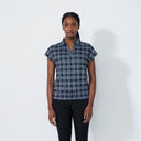 DS Navy Checked Cap Sleeve Polo Shirt