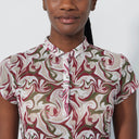 DS Breeze Swirl Print Cap Sleeve Mesh Polo Shirt