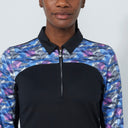 DS  Black Intertwined Print Peach Half Neck Long Sleeve Polo Shirt