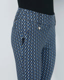 Blue patterned pants on a white background