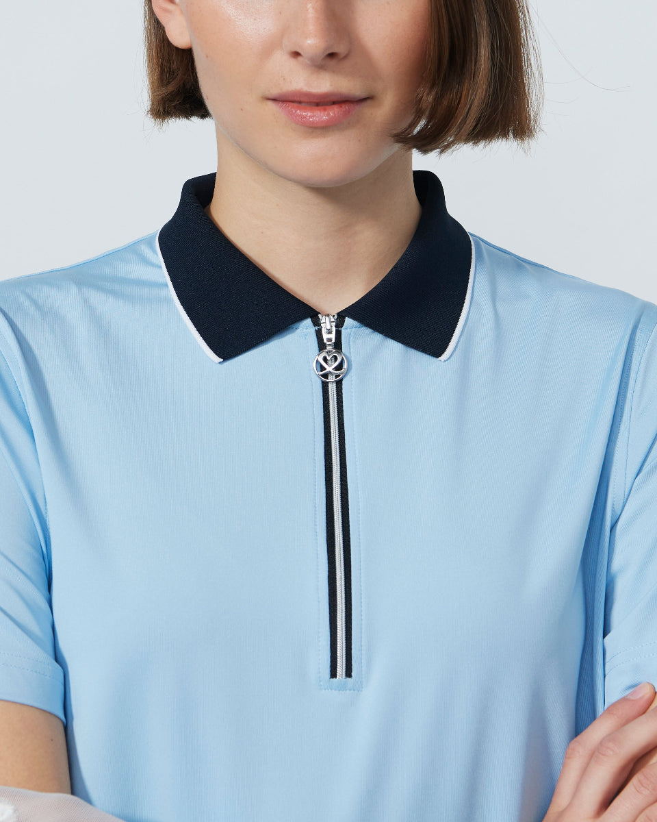 WITH YOU POLO TOPS ブルー Cropped Breezy Blue Short Sleeve Polo Shirt – Daily Sports USA