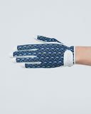 Glove with blue pattern on a white background