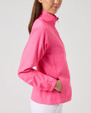 Person wearing a pink jacket on a light gray background