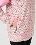 Pink jacket with wavy pattern on a plain background