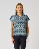 Daily Sports Women's Navy Blue Swirl Print Cap Sleeve Quick-Dry Golf Polo Shirt – Front View

