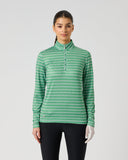 Daily Sports Banana Leaf Printed Air Long Sleeve Top in green and white leaf print – women's quarter-zip golf top, front view